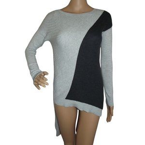 Express XS Women's Gray Color Block Ribbed Asymmetrical Hi-Lo Hem Tunic Sweater